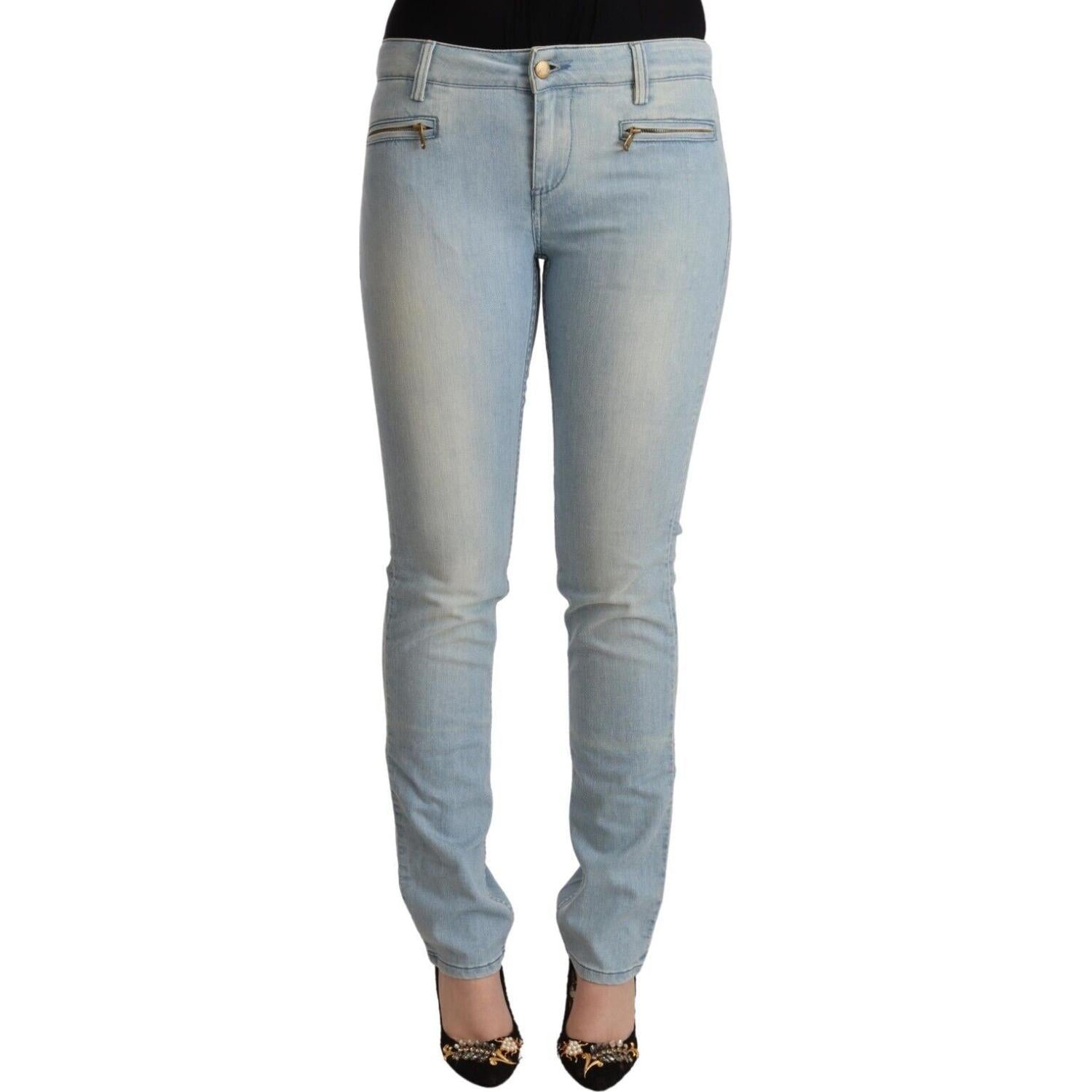 MILA SCHÖN Light Blue Cotton Mid Waist Slim Fit Denim Jeans