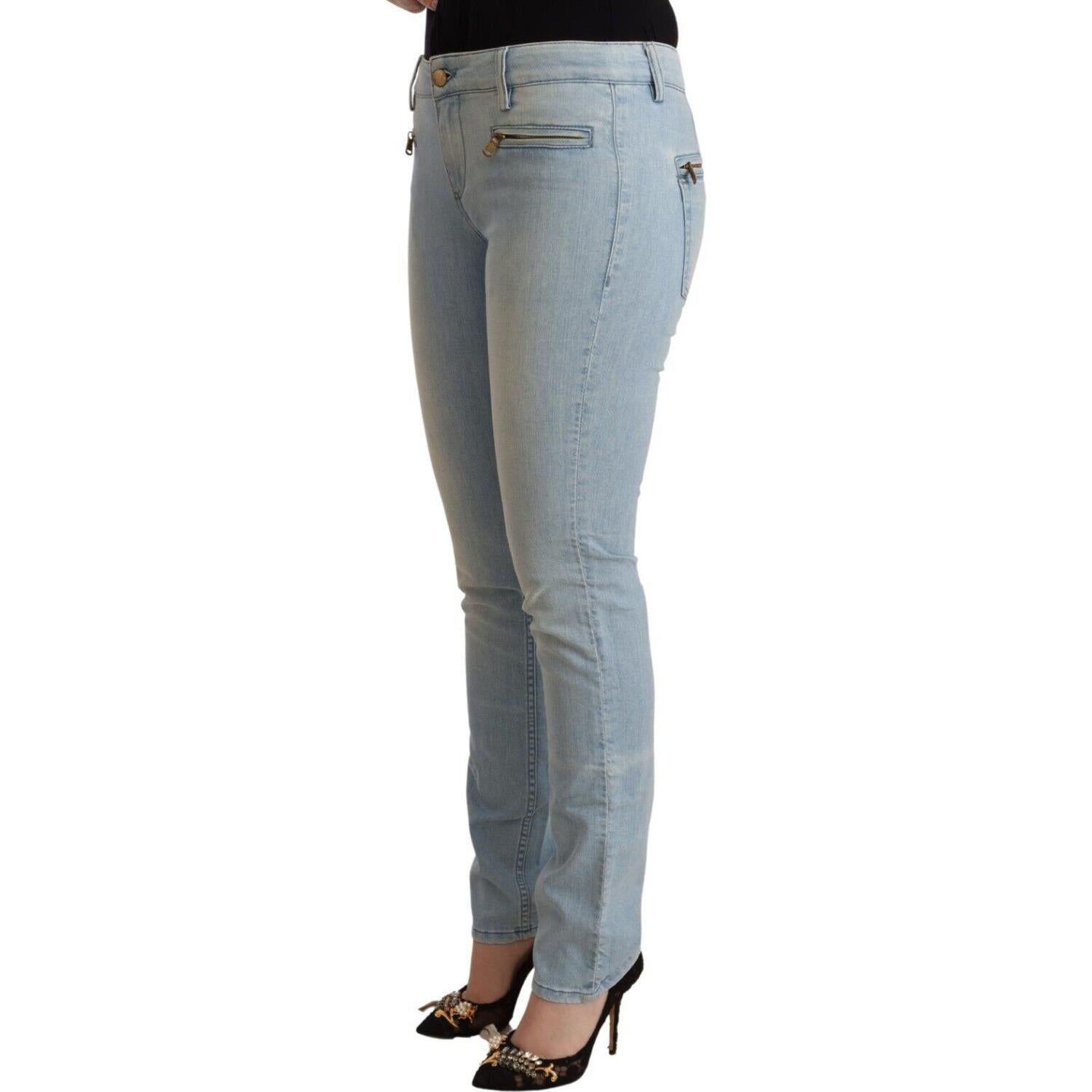 MILA SCHÖN Light Blue Cotton Mid Waist Slim Fit Denim Jeans