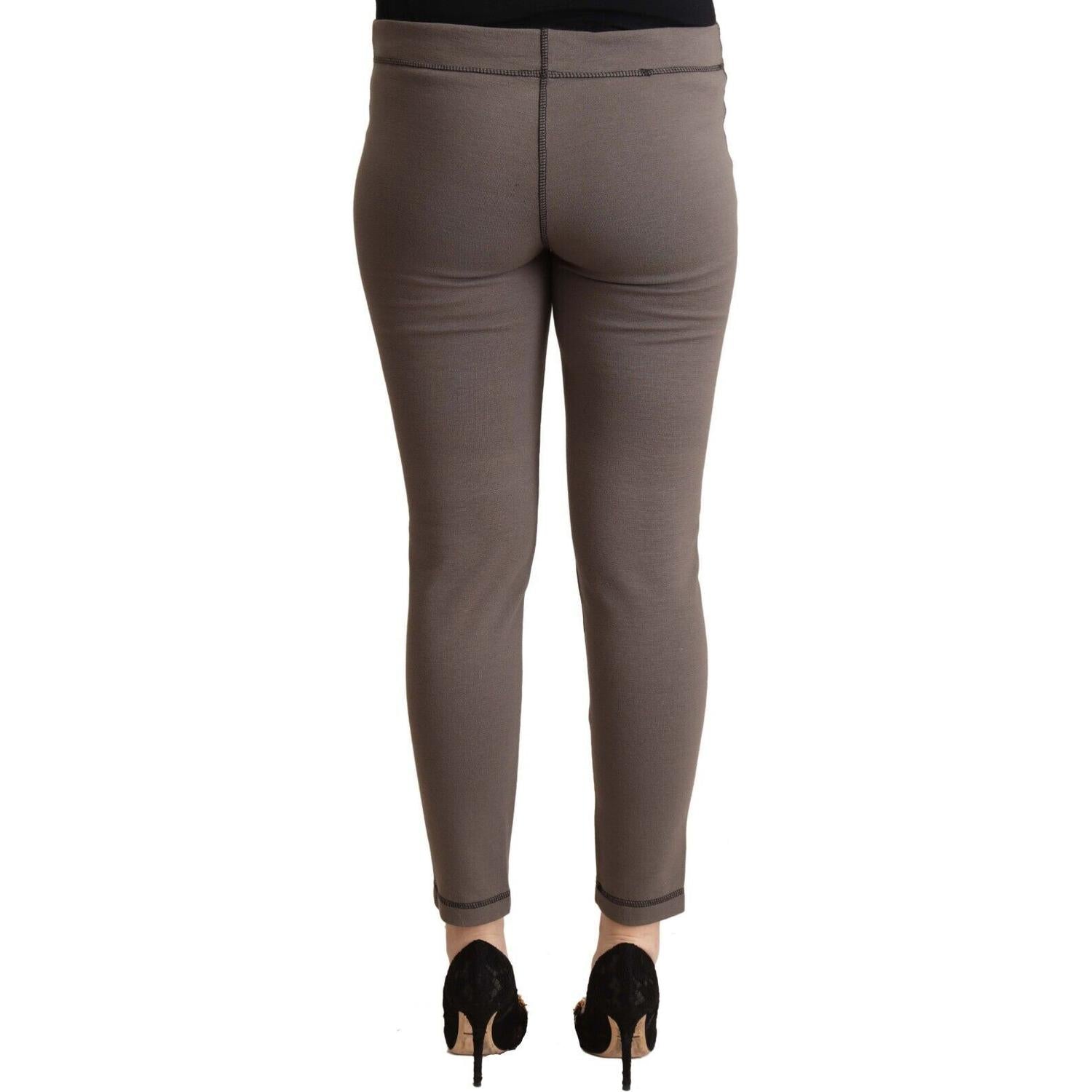 John Galliano Gray Cotton Mid Waist Stretch Leggings Cropped Pants