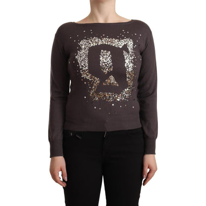 John Galliano Brown Wool Sequined Long Sleeves Pullover Sweater