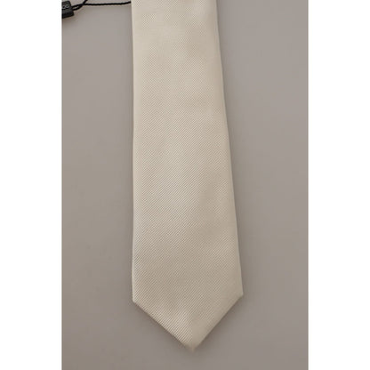 Dolce & Gabbana Off-White 100% Silk Slim Adjustable Accessory Necktie