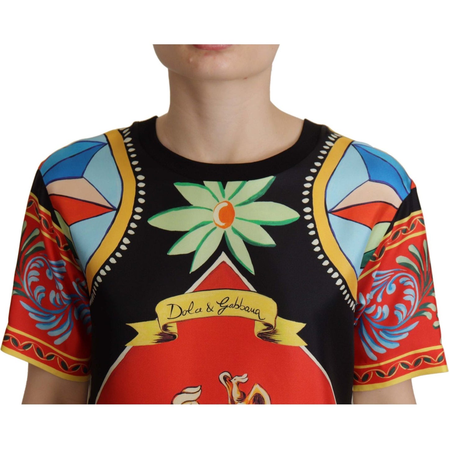Dolce & Gabbana Multicolor Soldier Carretto Silk Top T-shirt