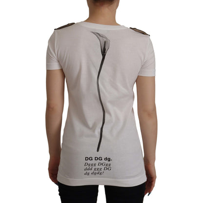 Dolce & Gabbana White Black Roses Crewneck Cotton T-shirt
