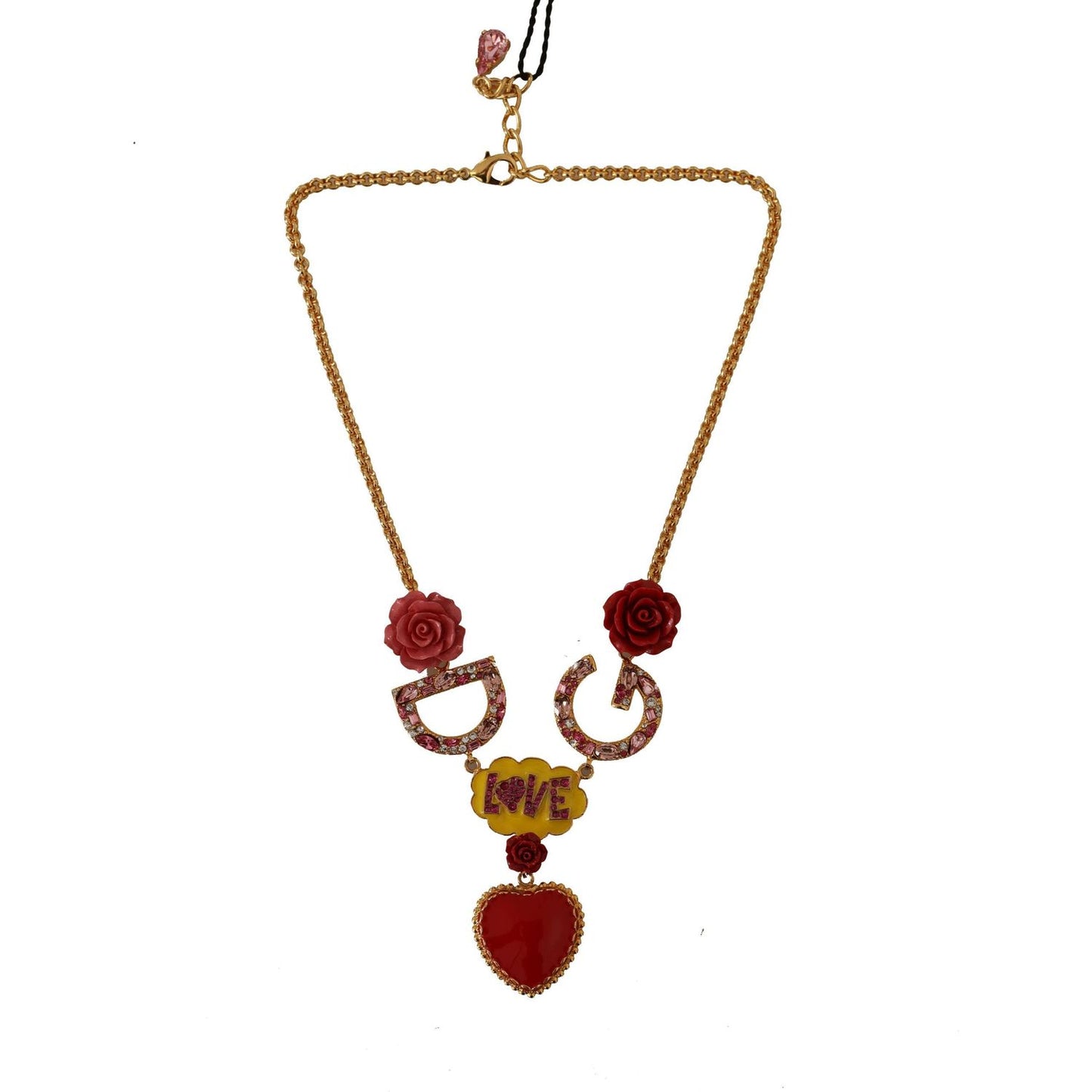 Dolce & Gabbana Gold Rose Love Crystal Charm Chain Necklace Necklace