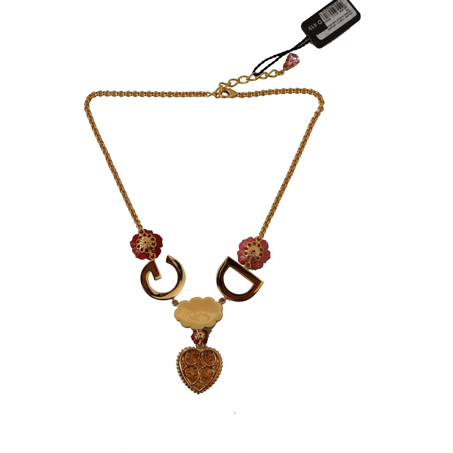 Dolce & Gabbana Gold Rose Love Crystal Charm Chain Necklace