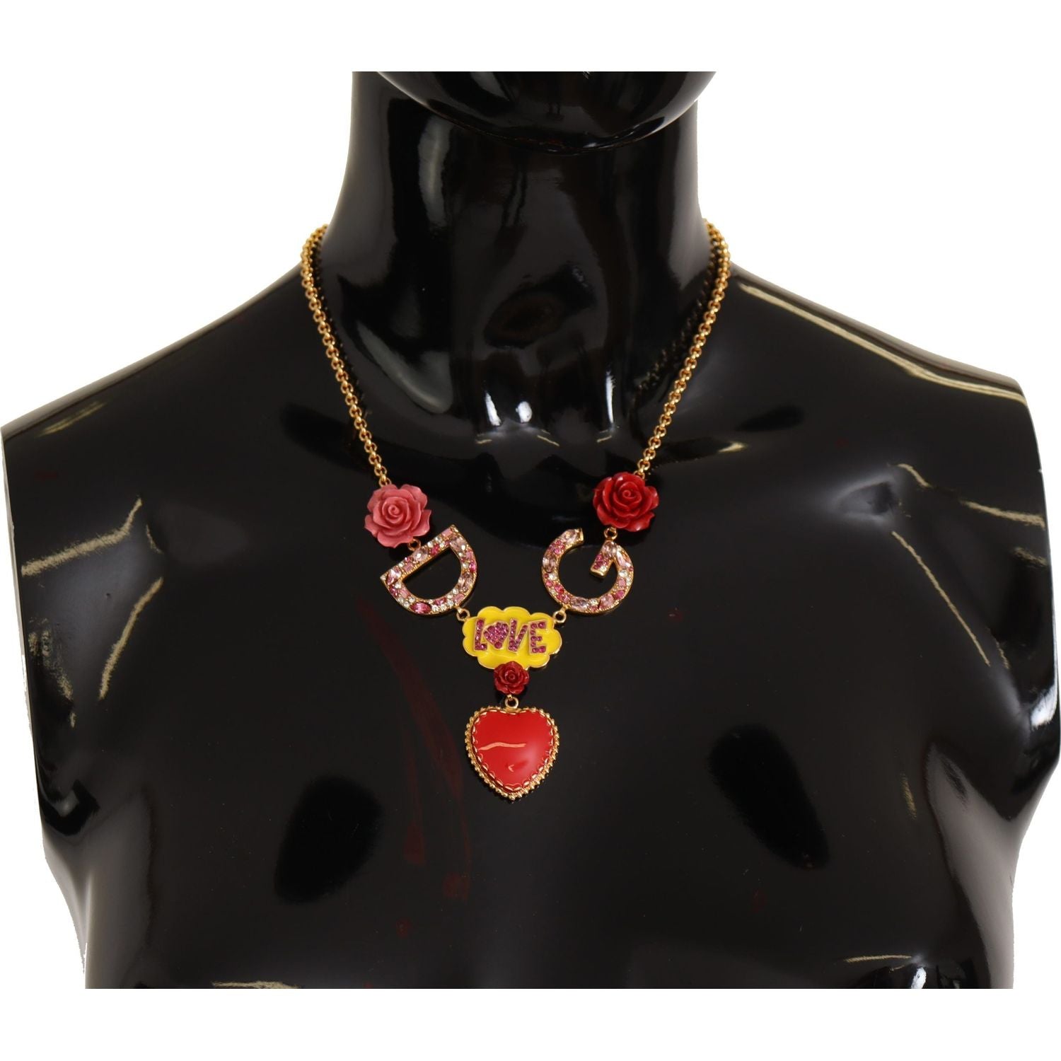 Dolce & Gabbana Gold Rose Love Crystal Charm Chain Necklace