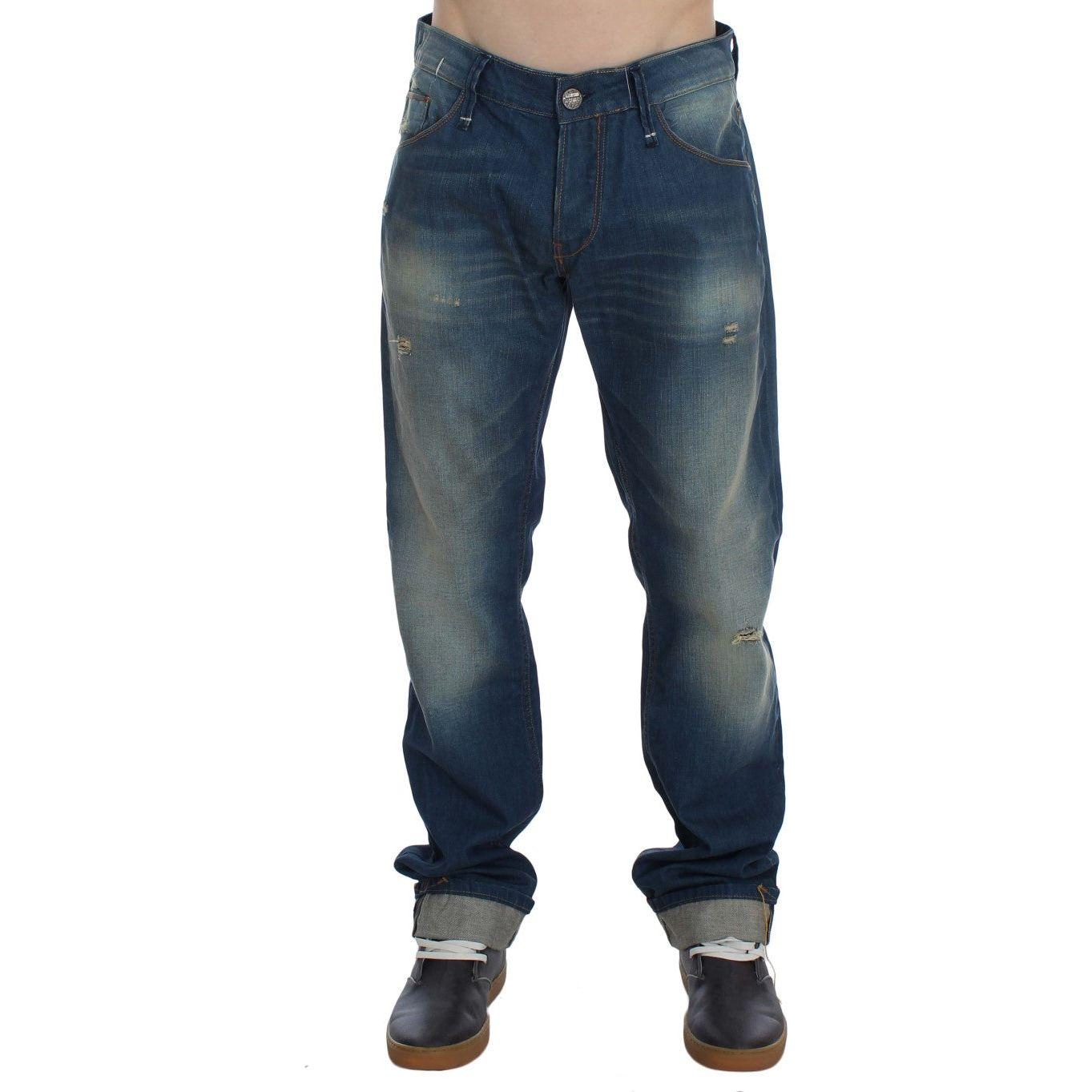 Acht Blue Wash Denim Cotton Stretch Baggy Fit Jeans