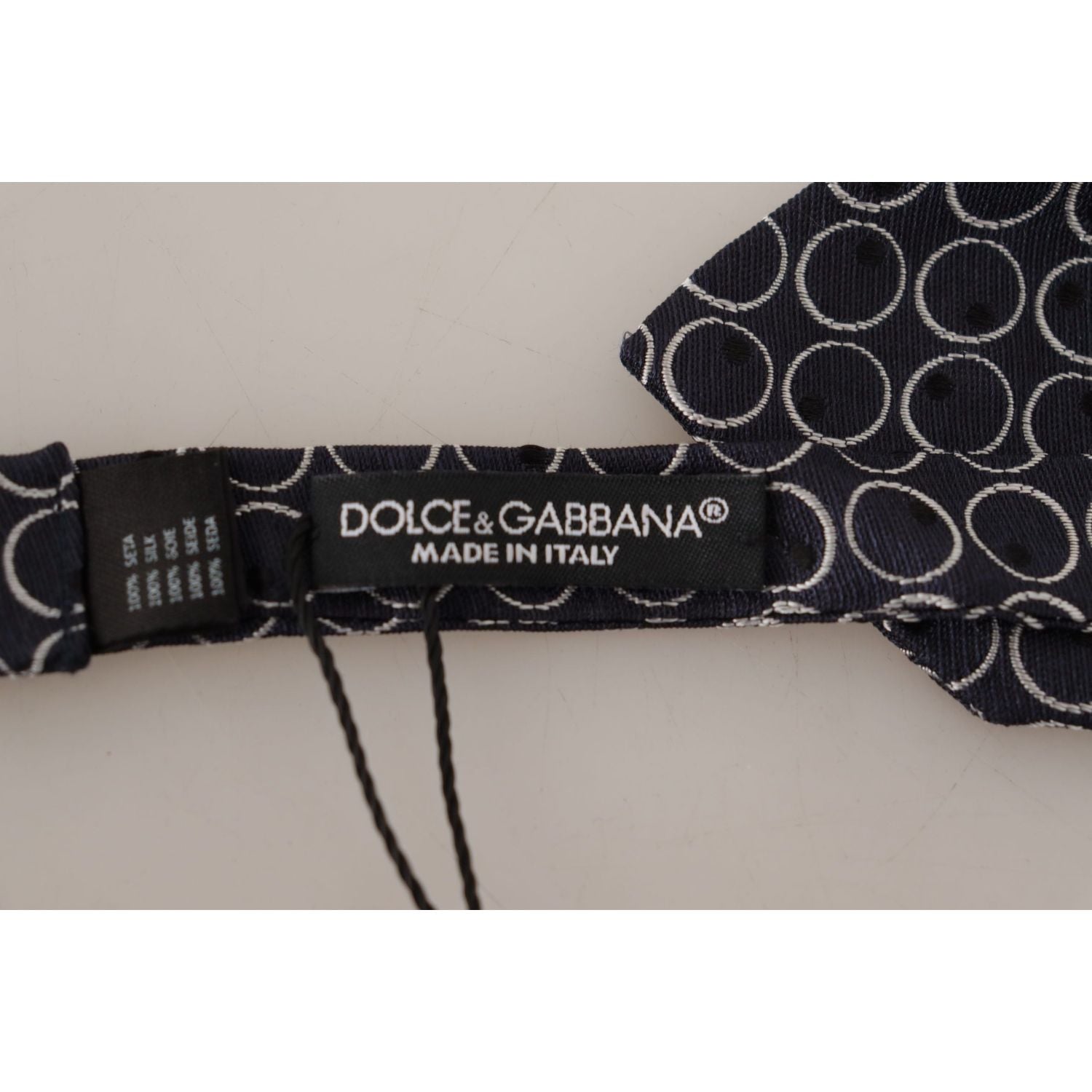 Dolce & Gabbana Black White Round 100% Silk Neck Papillon  Tie