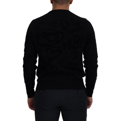 Dolce & Gabbana Black Wool Logo Pattern Crewneck Pullover Sweater