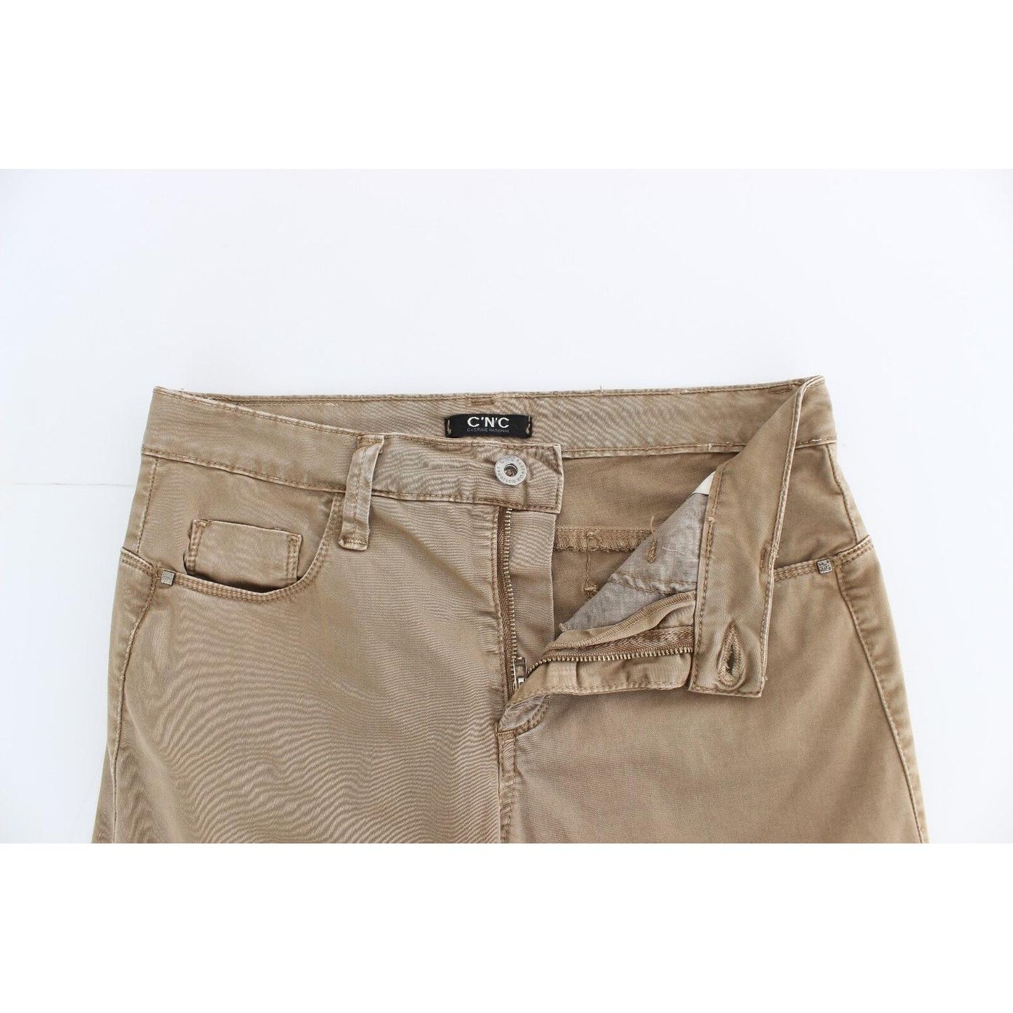 Costume National Beige Straight Leg Denim Pants Stretch Jeans