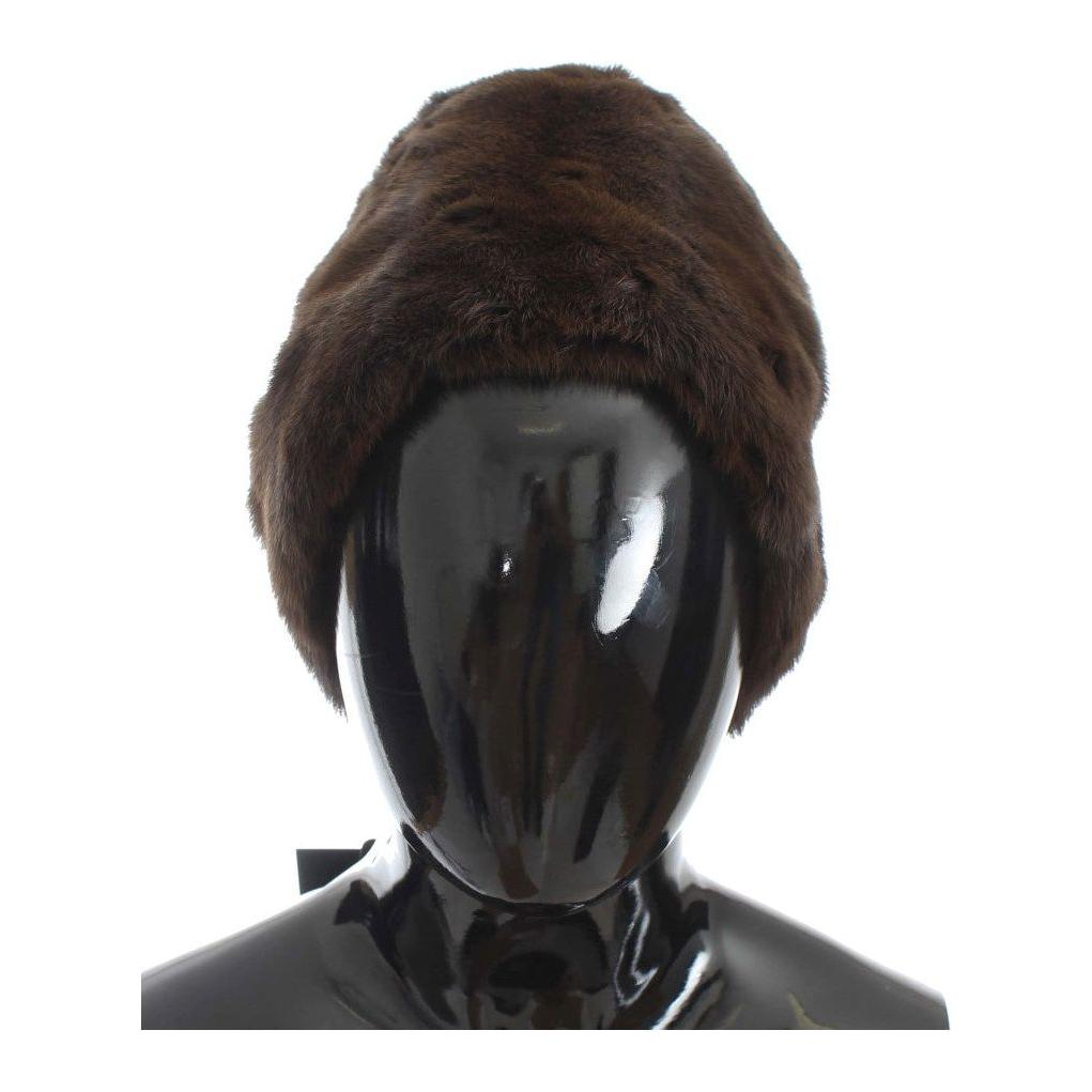Dolce & Gabbana Brown Weasel Fur Womens Cashmere Hat Beanie