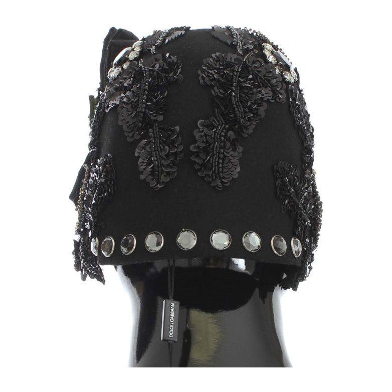 Dolce & Gabbana Black Crystal Gold Cherries Brooch Hat Cap