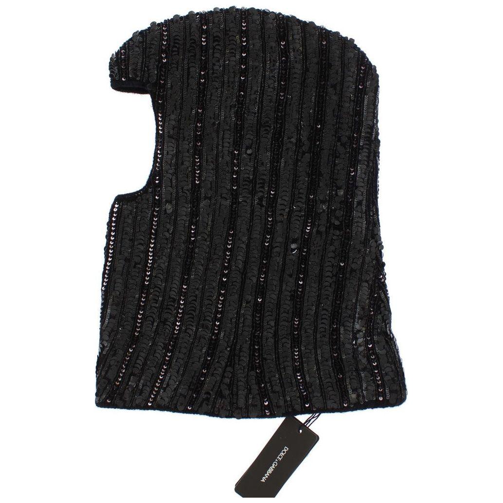 Dolce & Gabbana Black Knitted Sequin Hood Scarf Hat