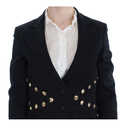 Exte Black Cotton Stretch Gold Studded Blazer Jacket Blazer Jacket