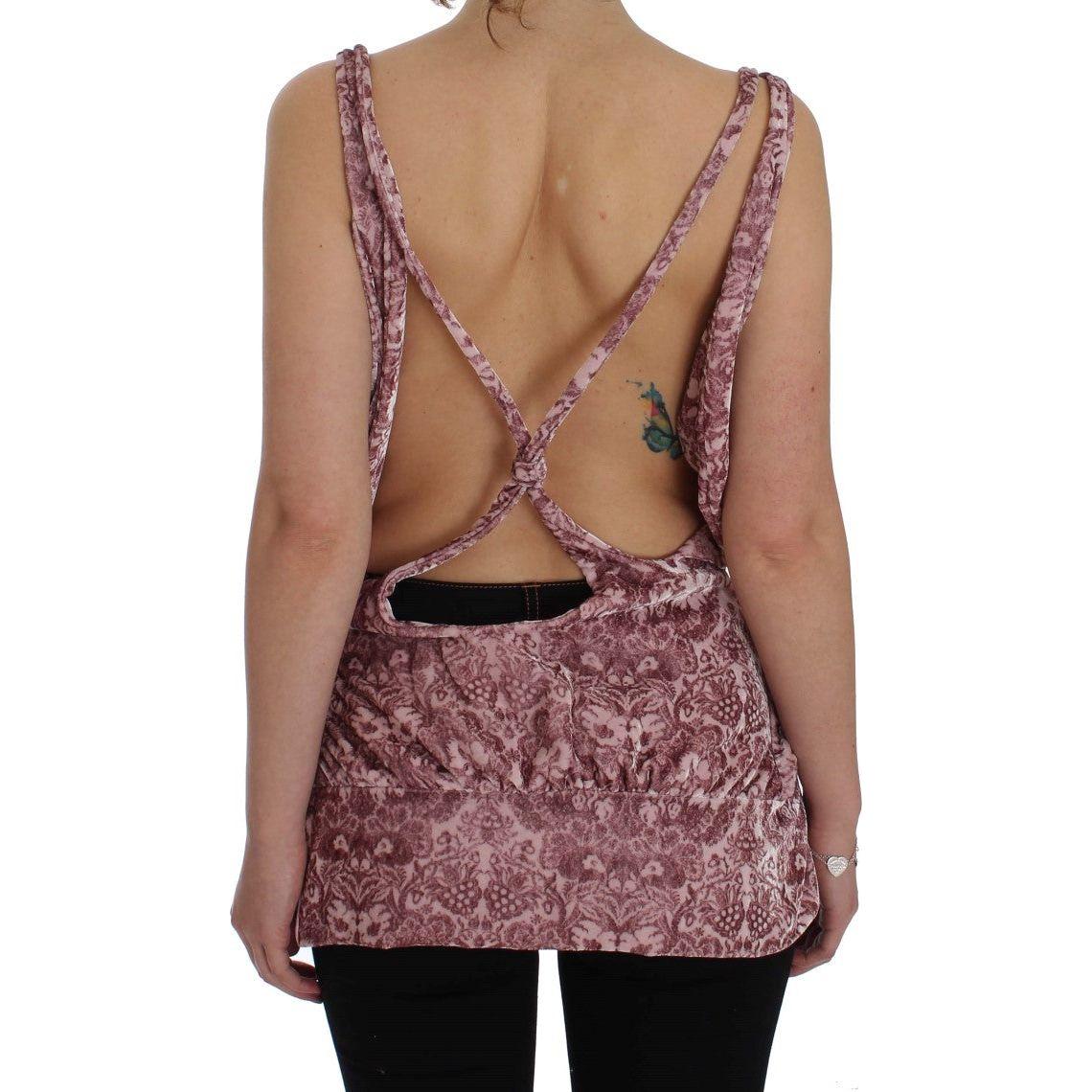 Exte Pink Floral Print Viscose Silk Blouse Top