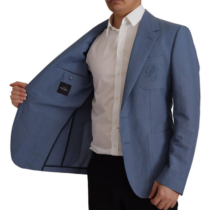 Dolce & Gabbana Blue Single Breasted Logo Blazer Jacket