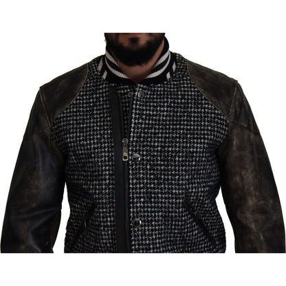 Dolce & Gabbana Black Houndstooth Polyester Bomber Jacket