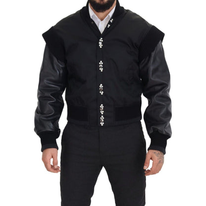 Dolce & Gabbana Black Nylon Crystals Coat Buttons Jacket