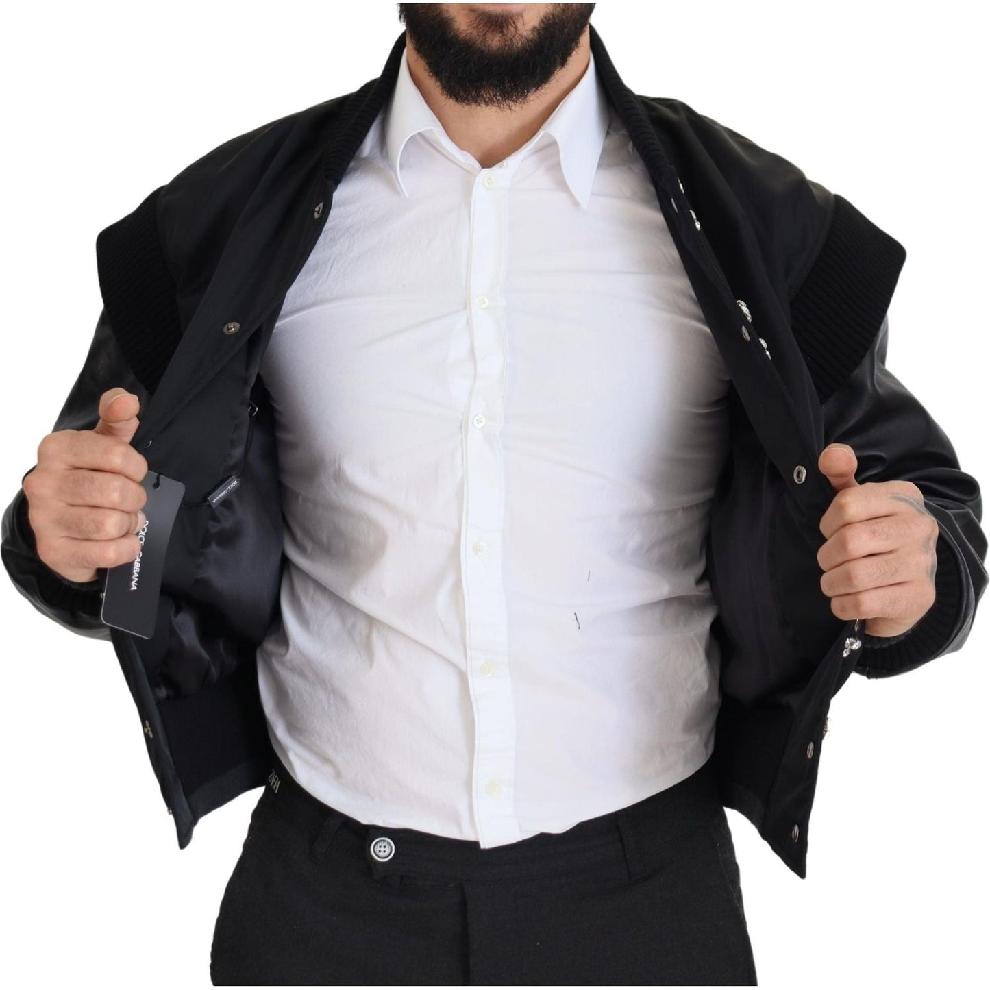 Dolce & Gabbana Black Nylon Crystals Coat Buttons Jacket