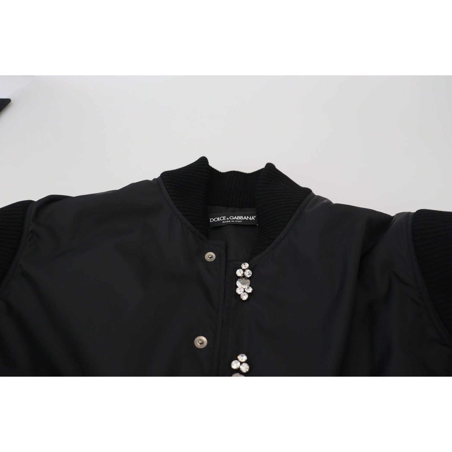 Dolce & Gabbana Black Nylon Crystals Coat Buttons Jacket