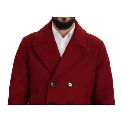 Dolce & Gabbana Red Wool Double Breasted Coat Jacket