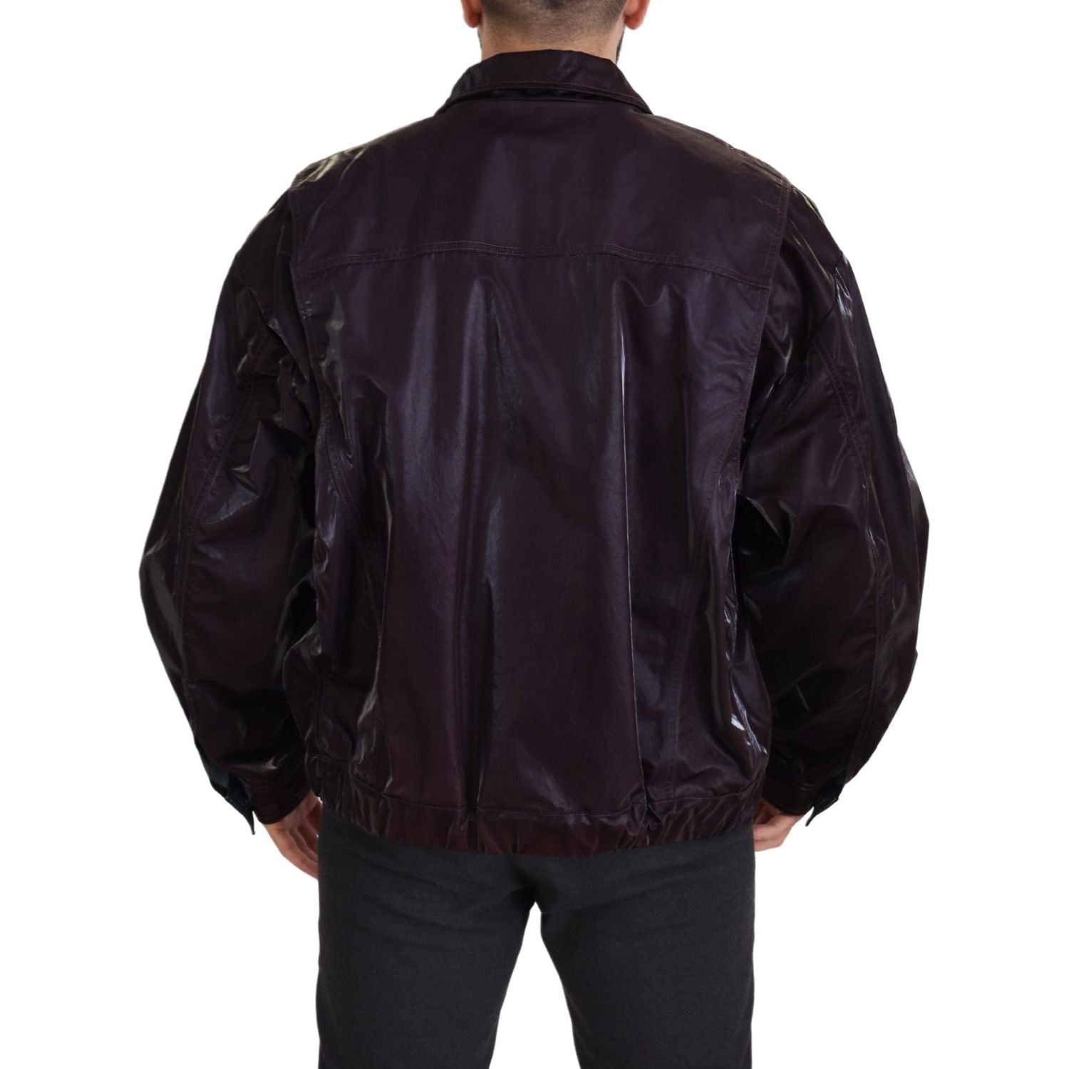 Dolce & Gabbana Bordeaux Nylon Collared Men Coat Jacket
