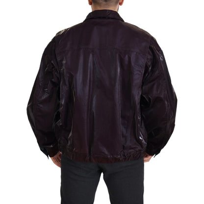 Dolce & Gabbana Bordeaux Nylon Collared Men Coat Jacket