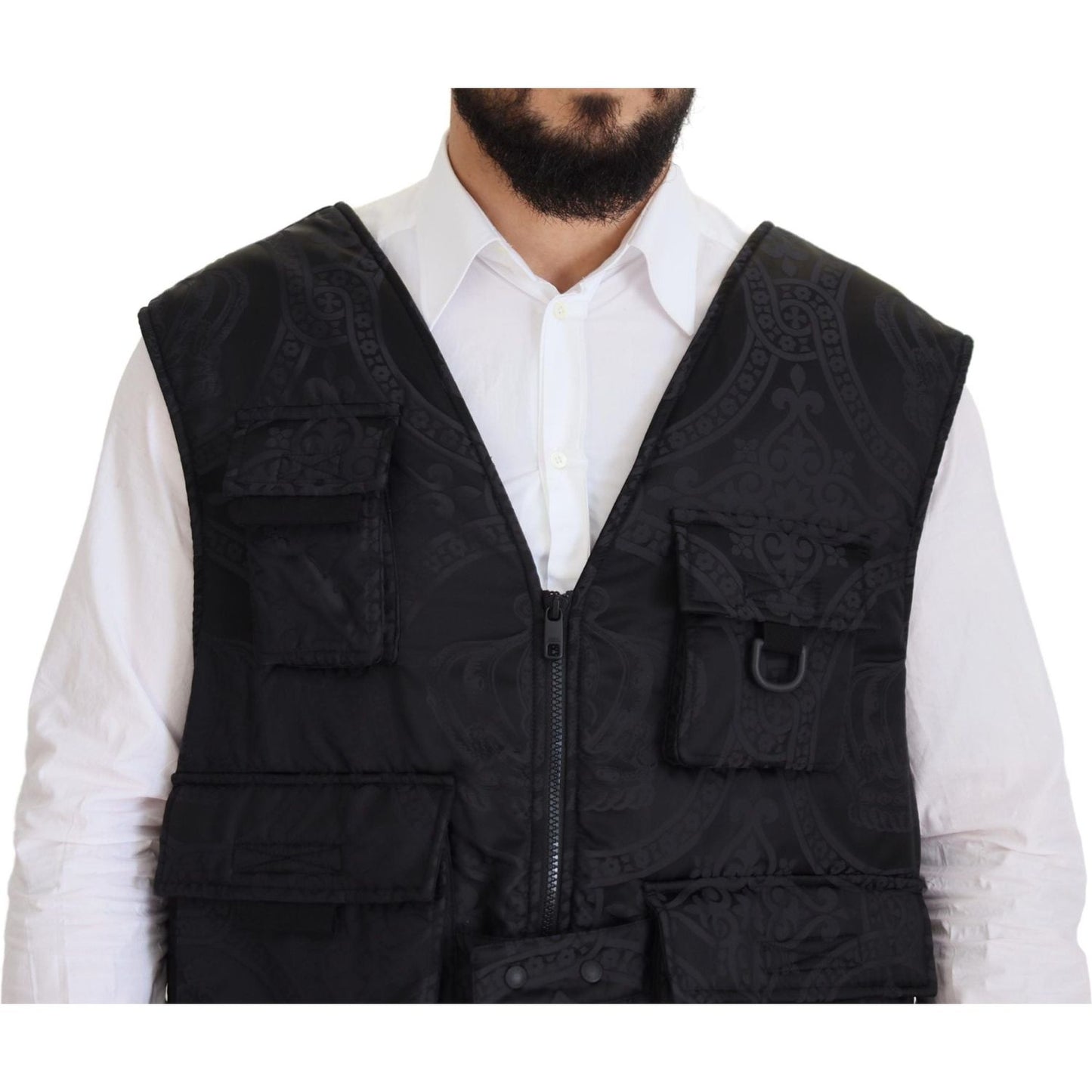Dolce & Gabbana Black Nylon Full Zip Sleeveless Jacket
