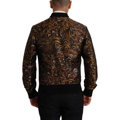 Dolce & Gabbana Brown Feather Full Zip Blouson Jacket
