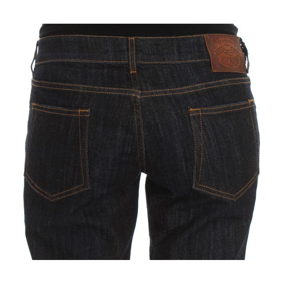 Cavalli Blue Cotton Straight Fit Stretch Jeans