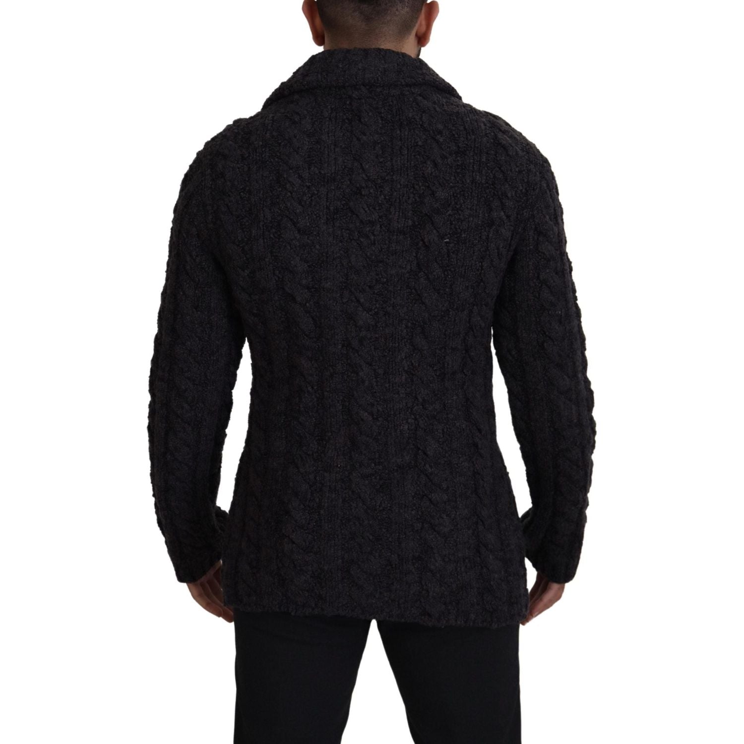 Dolce & Gabbana Black Wool Knit Double Breasted Coat Jacket