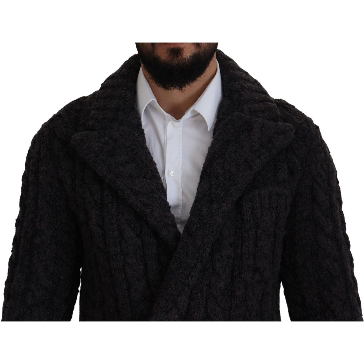 Dolce & Gabbana Black Wool Knit Double Breasted Coat Jacket