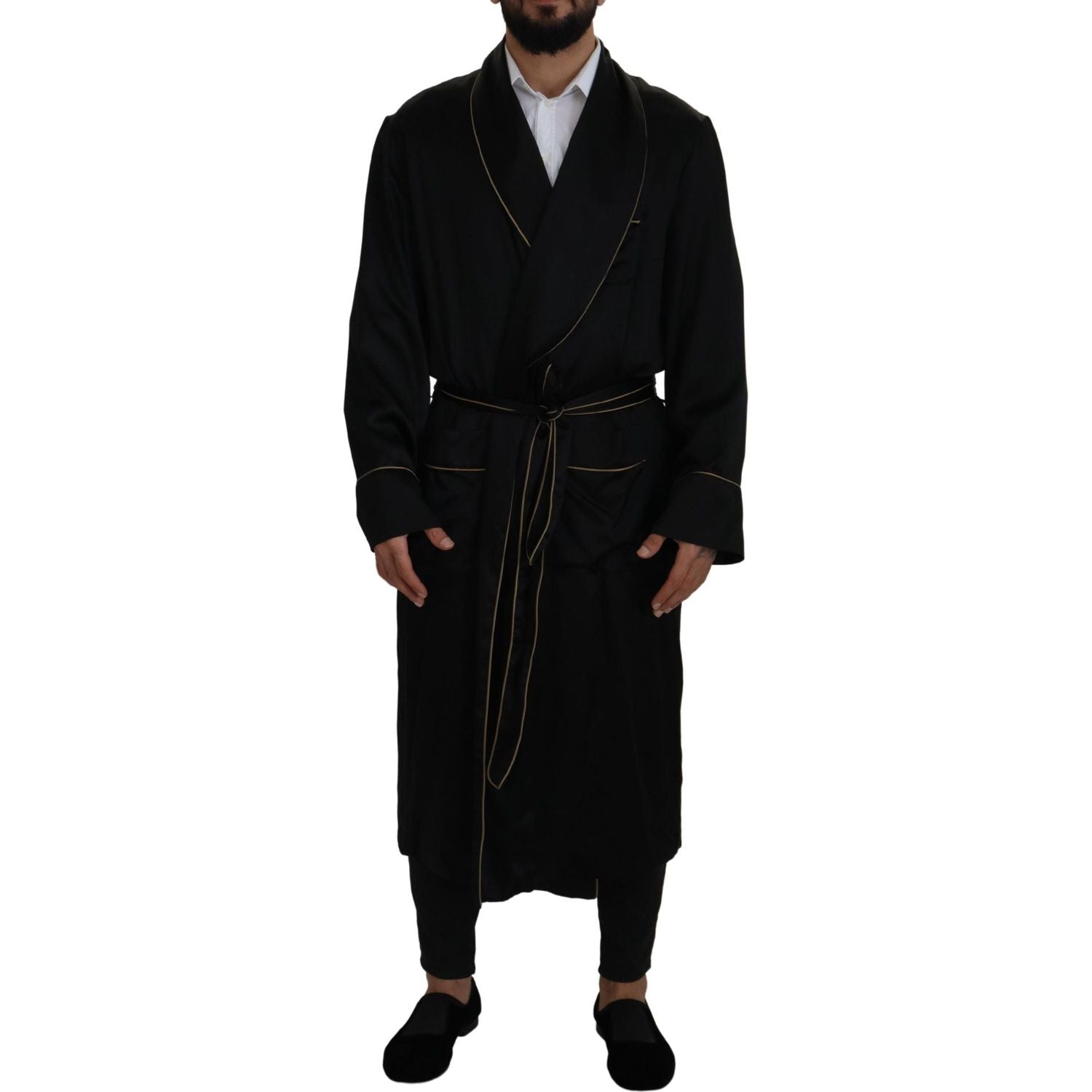 Dolce & Gabbana Black 100% Silk Robe Coat Wrap  Jacket