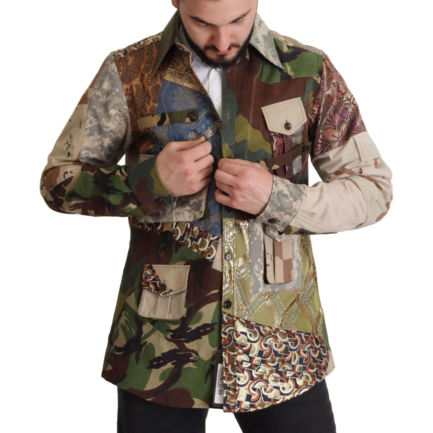 Dolce & Gabbana Multicolor Button Down Patchwork Shirt