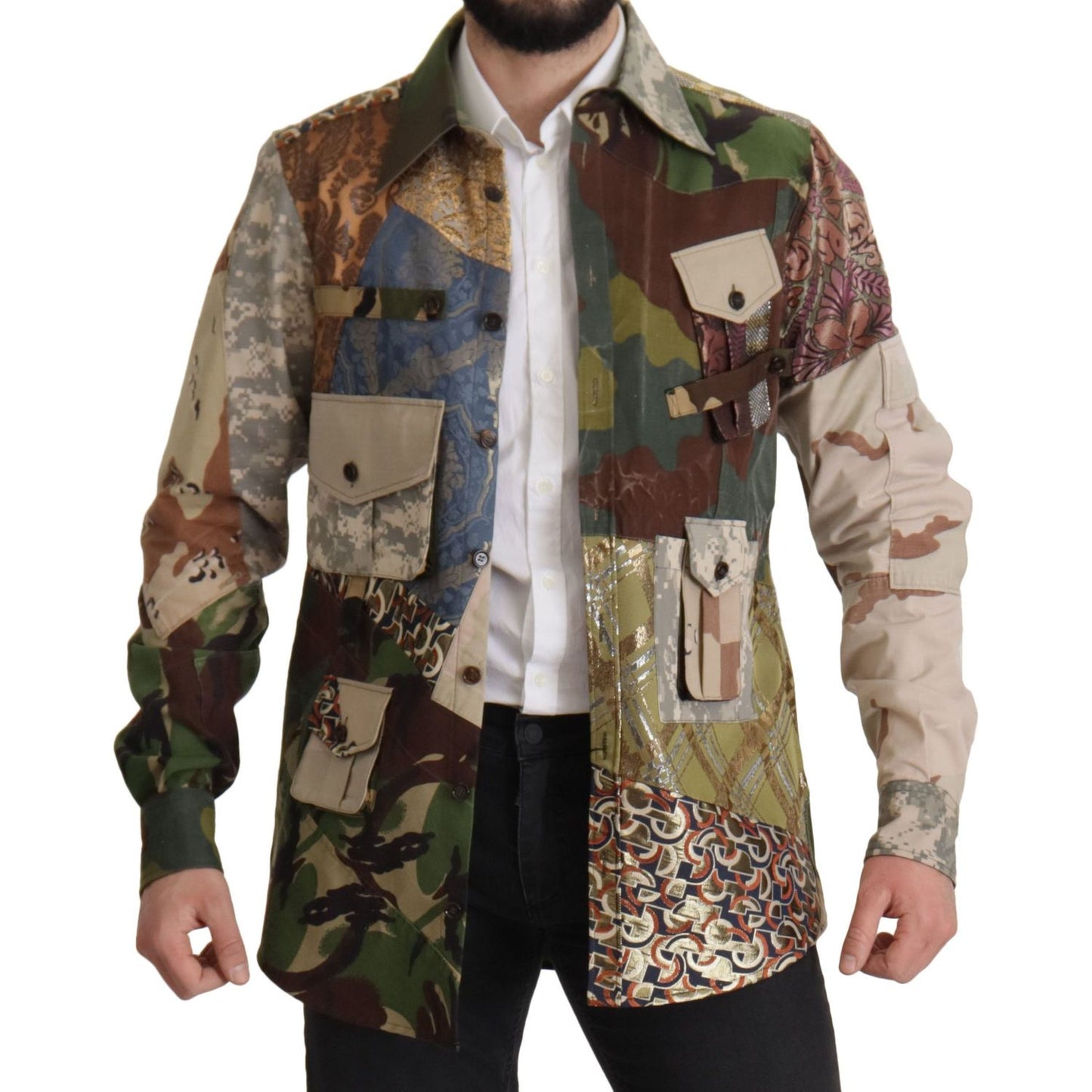 Dolce & Gabbana Multicolor Button Down Patchwork Shirt