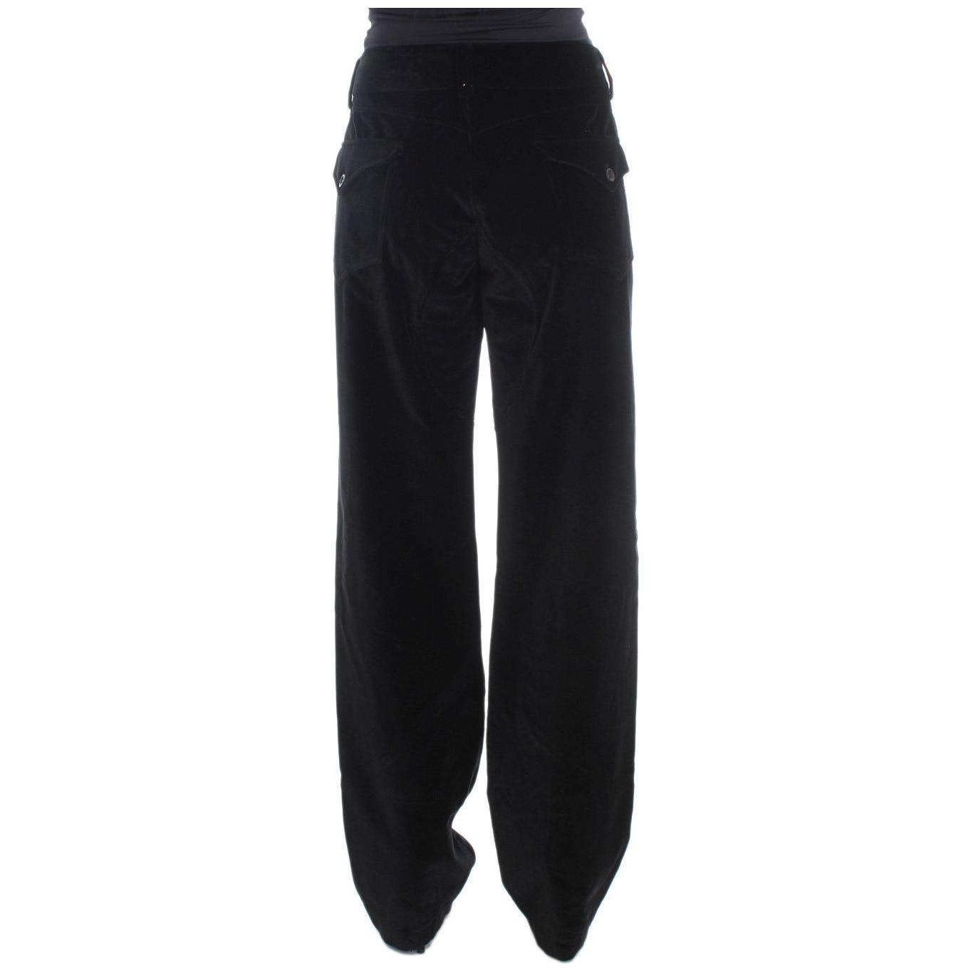 Ermanno Scervino Black Velvet Cotton Straight Legs Pants Jeans & Pants