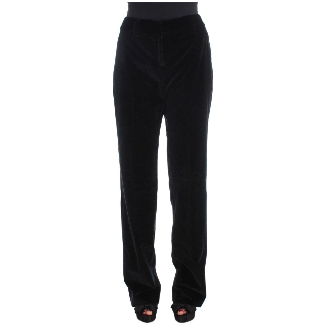 Ermanno Scervino Black Velvet Cotton Straight Legs Pants