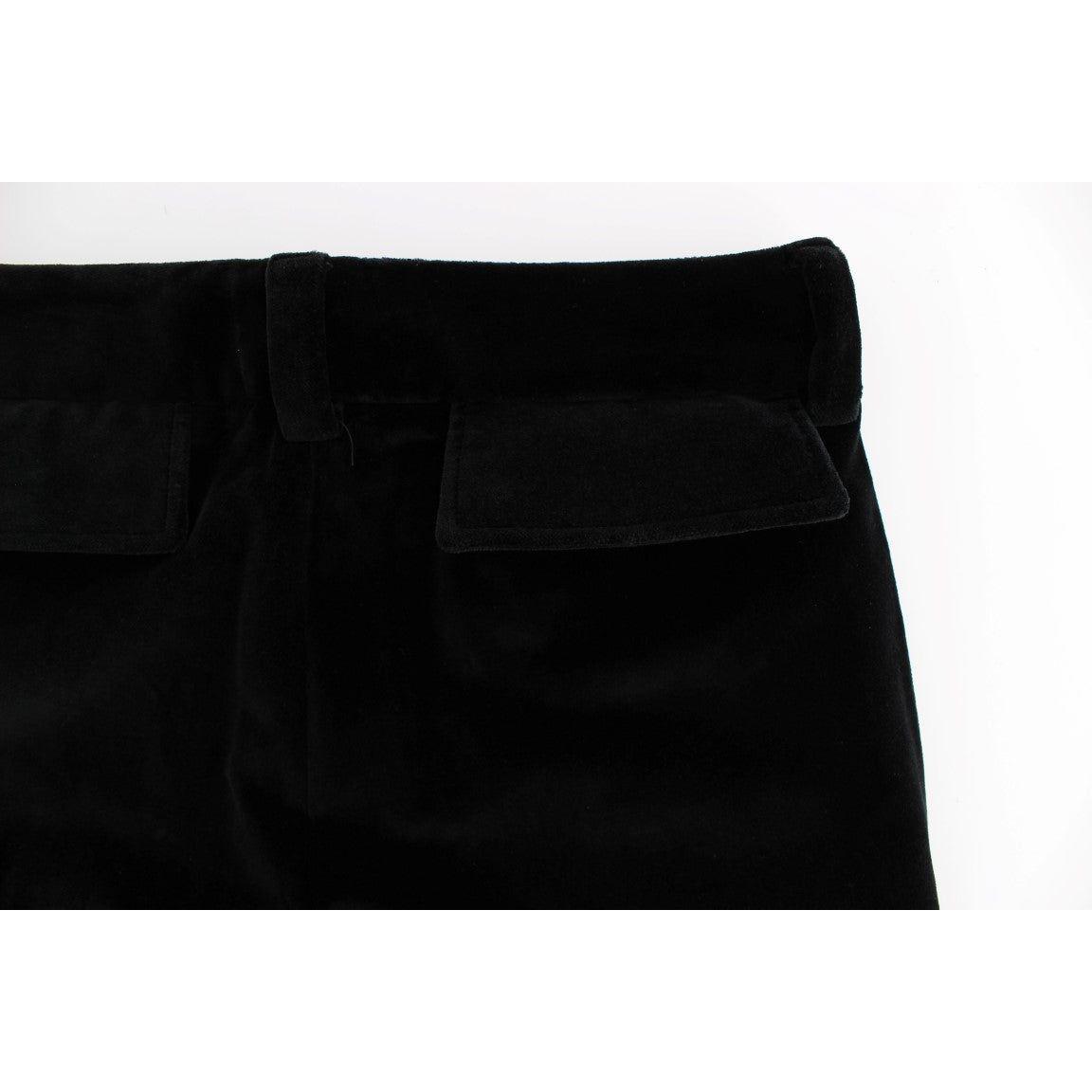 Ermanno Scervino Black Velvet Cotton Straight Legs Pants Jeans & Pants