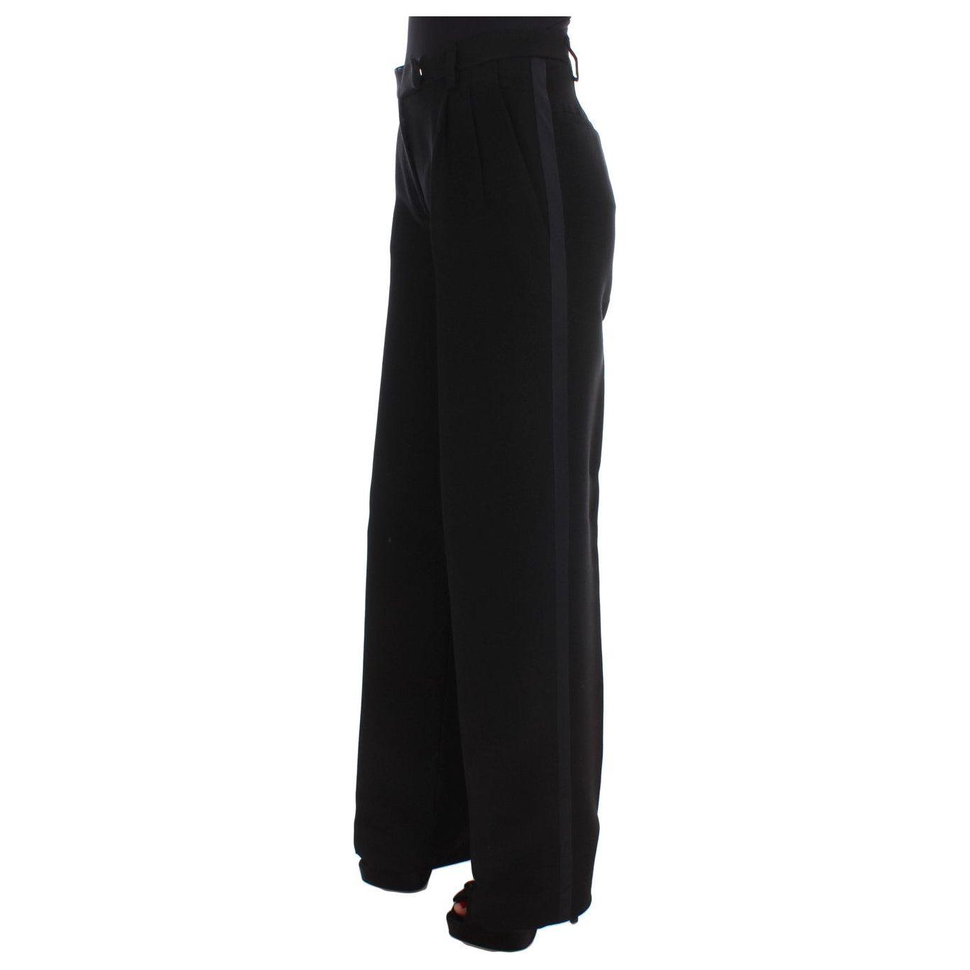 Ermanno Scervino Black Striped Cotton Blend Wide Legs Pants