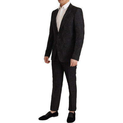 Dolce & Gabbana Black Brocade Formal 2 Piece MARTINI Suit