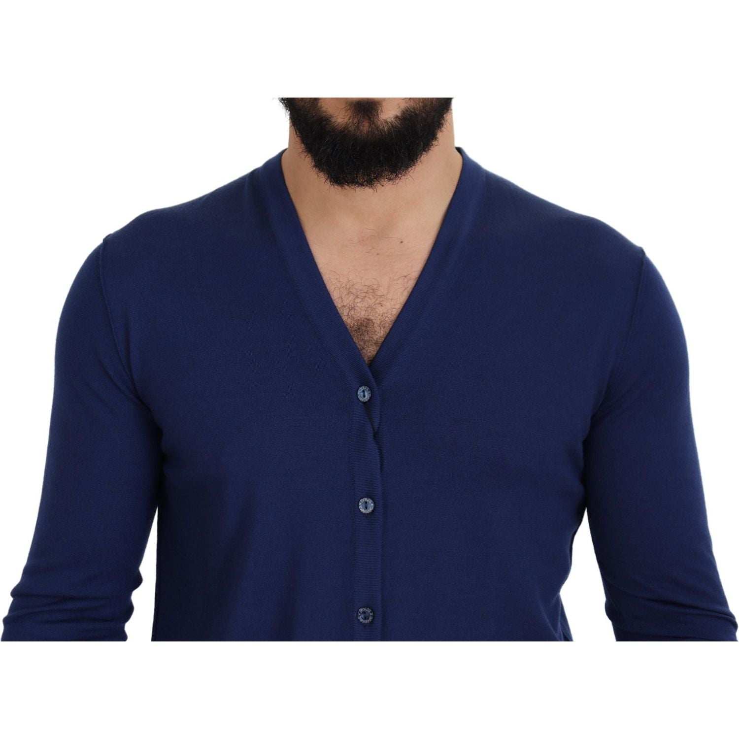 Dolce & Gabbana Blue Wool V-neck Button Down Cardigan Sweater