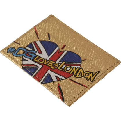 Dolce & Gabbana Gold Leather #DGLovesLondon Women Cardholder Case Wallet