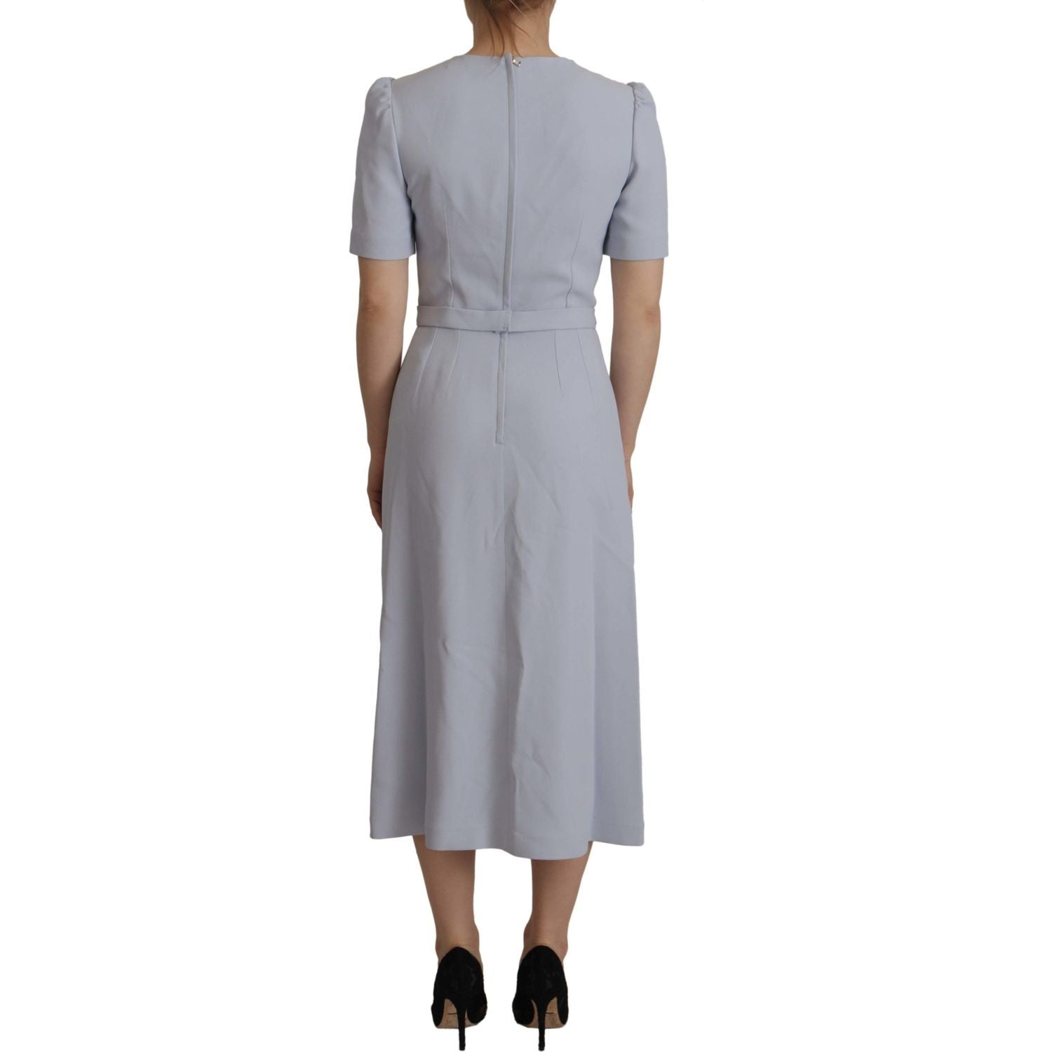 Dolce & Gabbana Blue Floral Applique Midi Viscose Dress