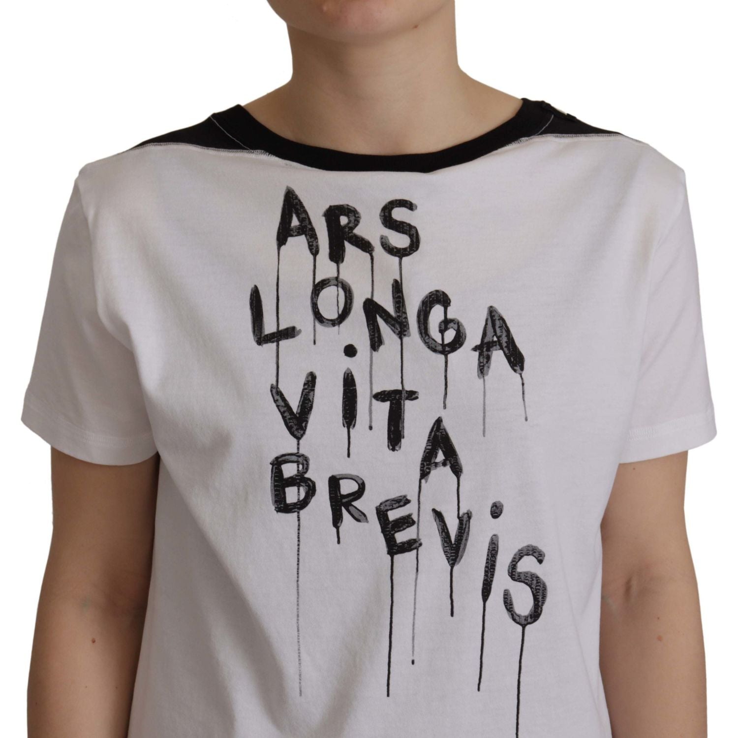 Dolce & Gabbana White Slogan Print Round Neck Cotton  T-shirt