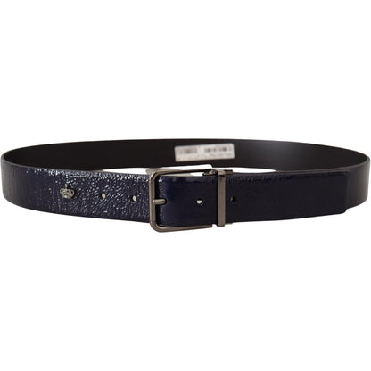 Dolce & Gabbana Blue Patent Leather Vernice Silver Logo Buckle Belt