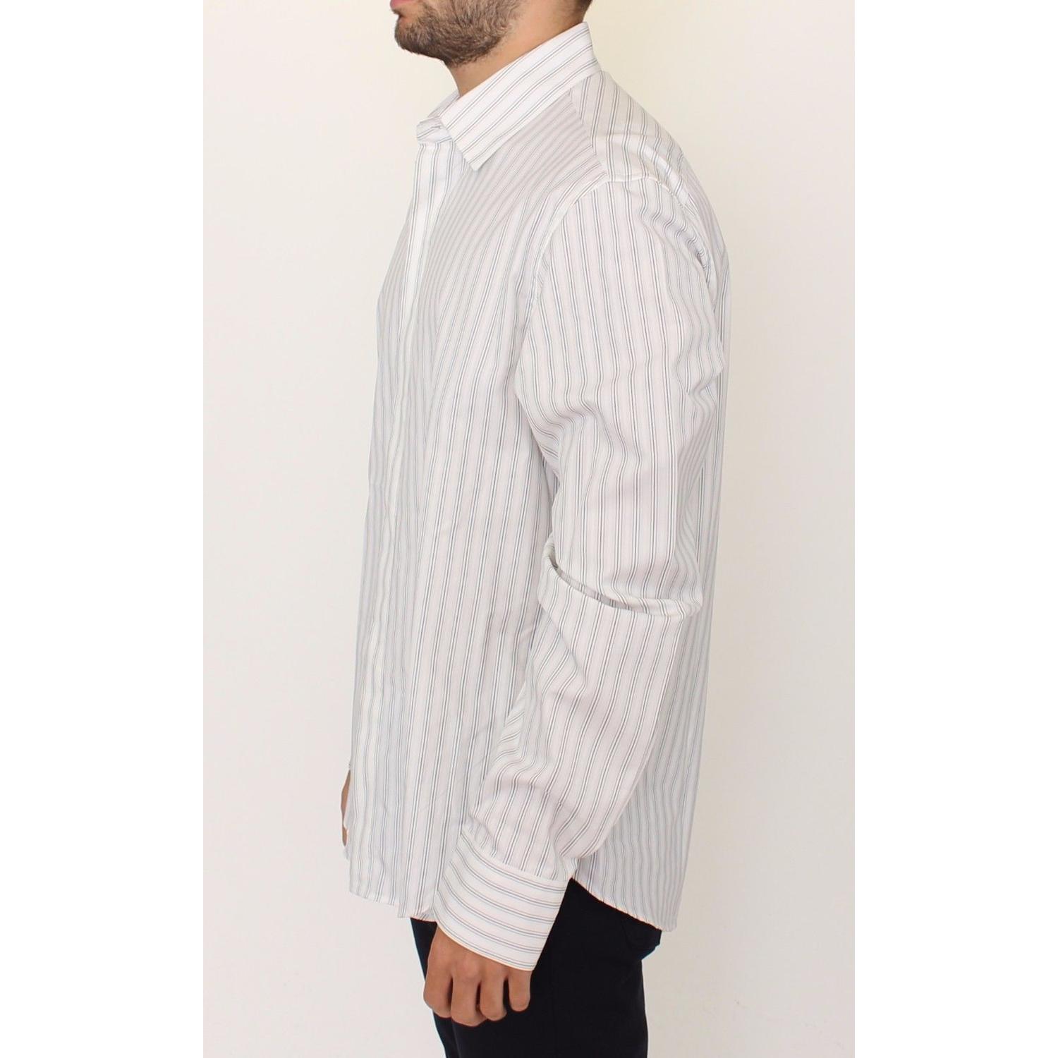 Ermanno Scervino White Black Striped Regular Fit Casual Shirt