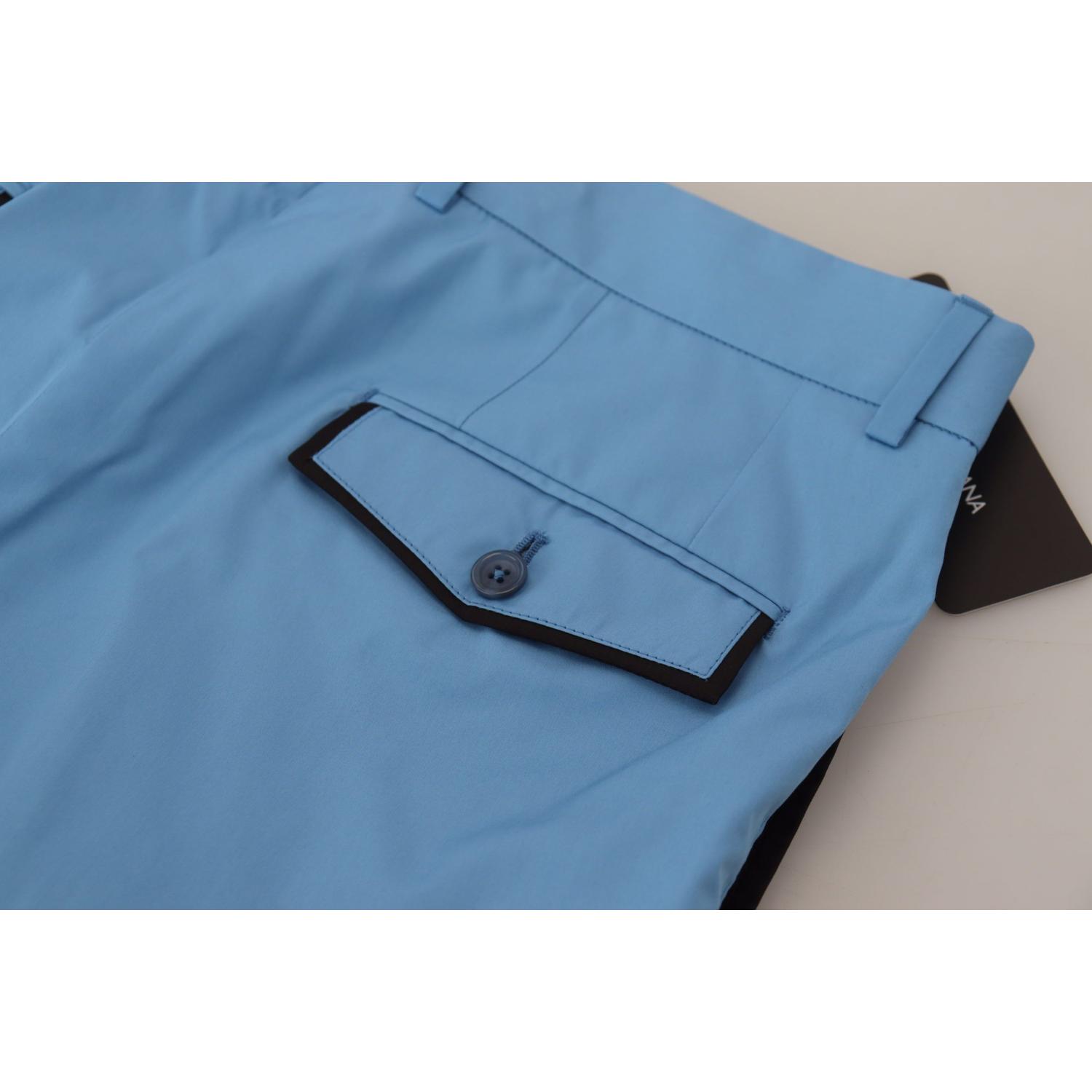 Dolce & Gabbana Blue Cotton Silk Trousers Chinos Pants