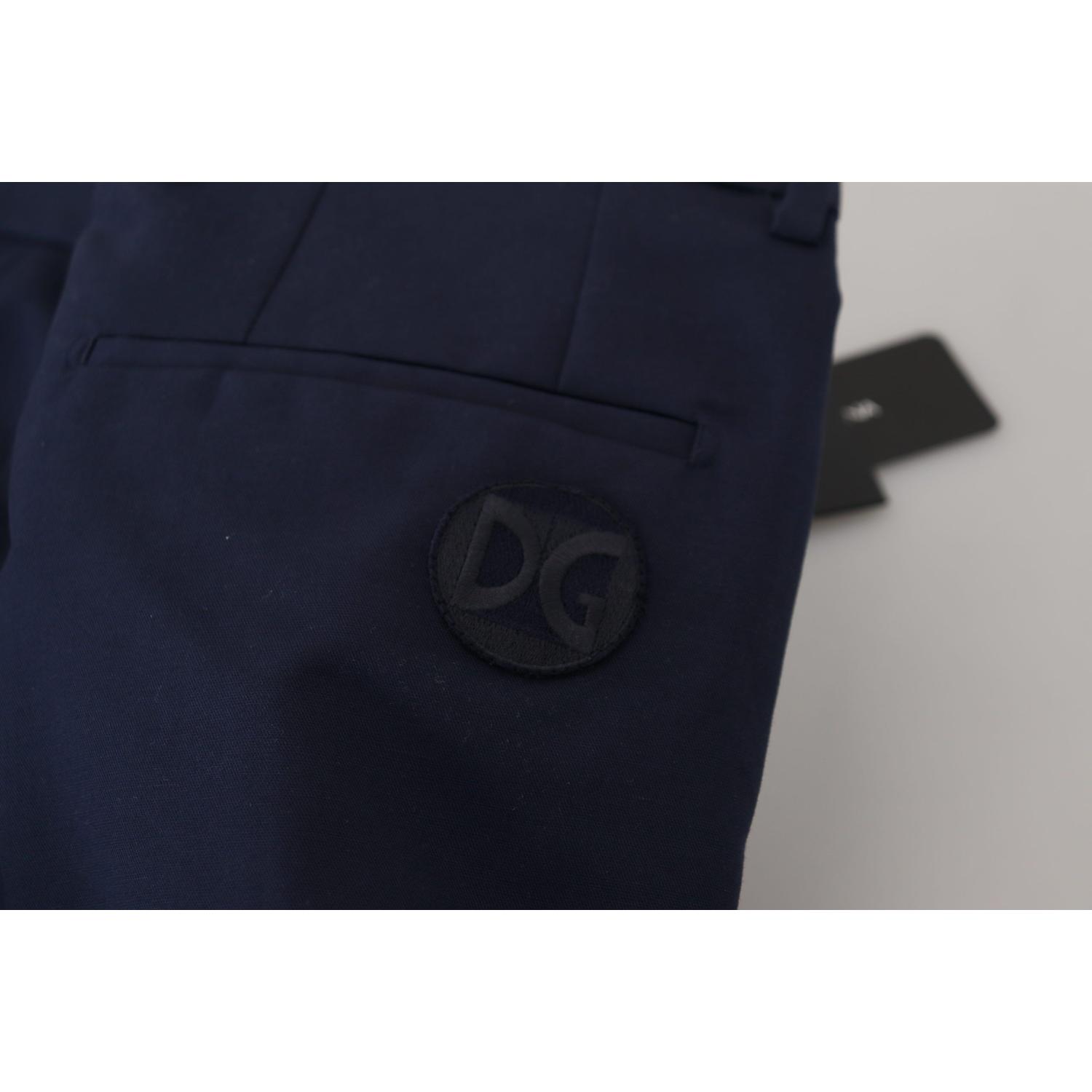 Dolce & Gabbana Blue Linen Cotton Slim Trousers Chinos Pants