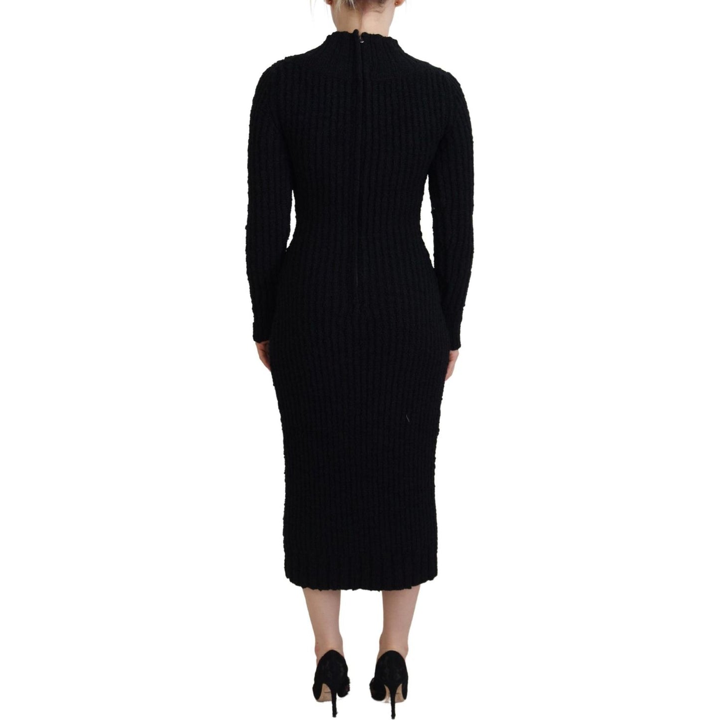 Dolce & Gabbana Black Wool Knitted Sheath Sweater Dress WOMAN DRESSES