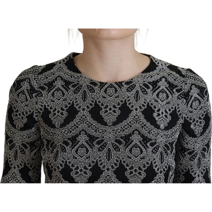 Dolce & Gabbana Black Gray Jacquard Sheath Bodycon Dress